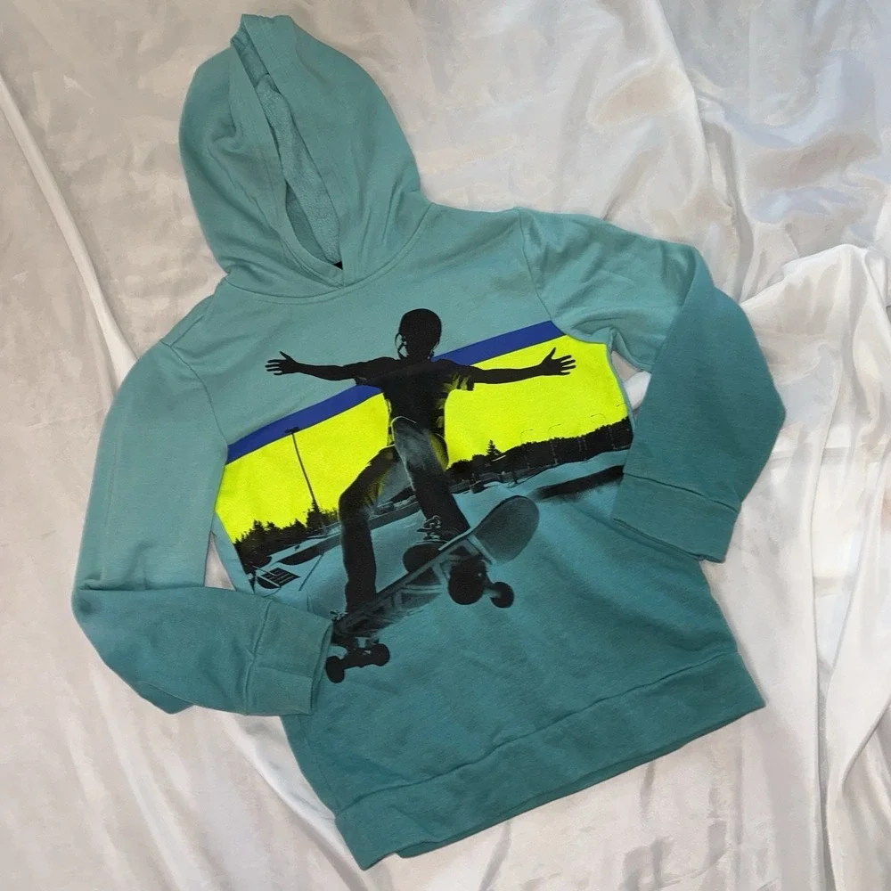 Old Navy Teal Blue Skater Skateboard Hoodie Boys XL